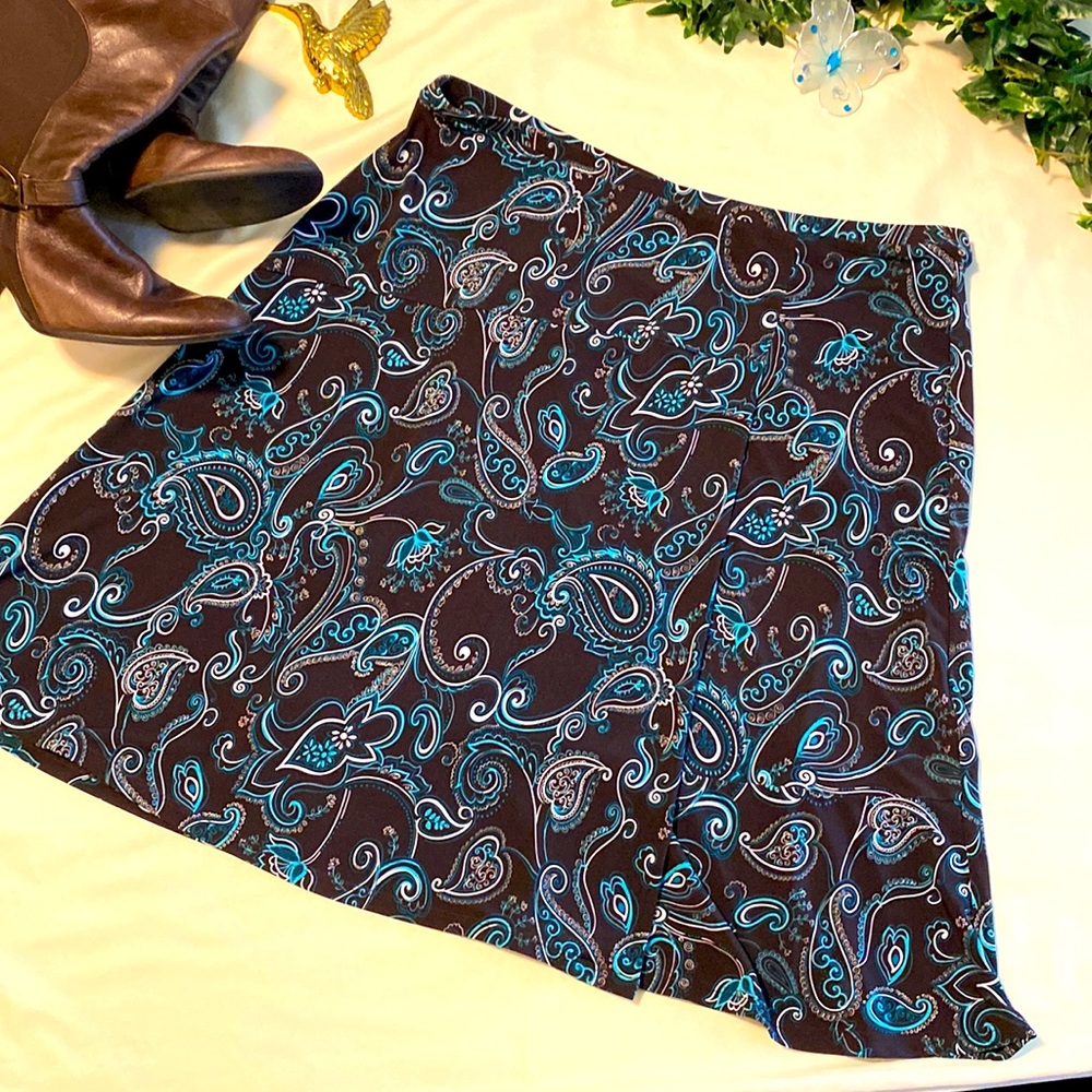 George Stretch Brown/Turquoise Front Slit Skirt